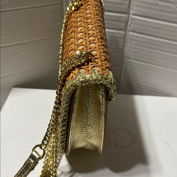 Lily Putlizer la Concha bag with gold leather and natural rattan.Elegant nwot - Picture 6 of 7